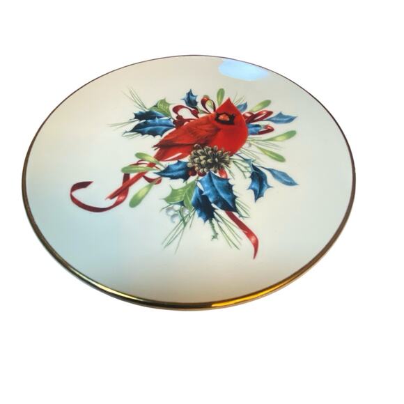 Lenox Winter Greetings 6¾" Cheese Plate Cardinal Motif w/Gold Trim New - Picture 3 of 5